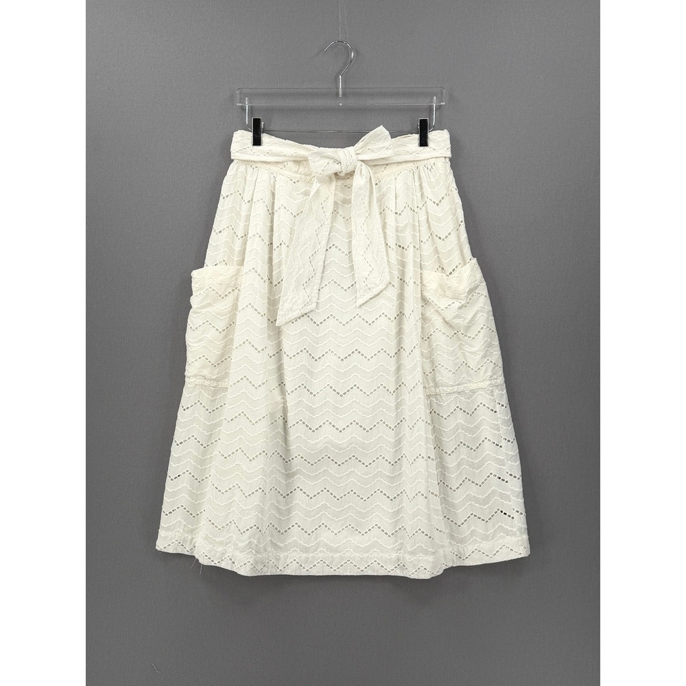 Tracy Reese x Anthropologie A-line Skirt Women 14 White Eyelet Tie Waist Midi - Picture 5 of 16
